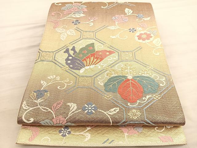 平和屋着物◎六通柄袋帯 唐織 蝶桐蜀甲文 金糸 正絹 逸品 BAAV5999hv