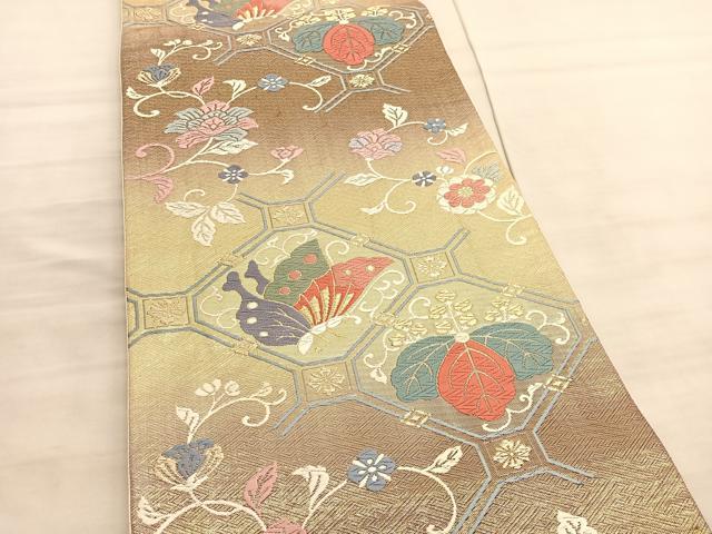 平和屋着物◎六通柄袋帯 唐織 蝶桐蜀甲文 金糸 正絹 逸品 BAAV5999hv