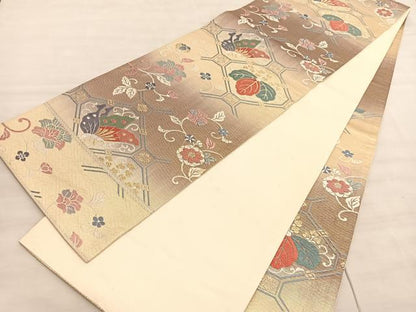 平和屋着物◎六通柄袋帯 唐織 蝶桐蜀甲文 金糸 正絹 逸品 BAAV5999hv