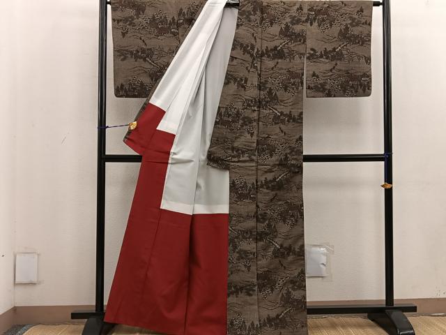 平和屋着物■上質な紬 風景文 正絹 逸品 BAAV6072mz