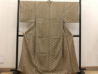 平和屋着物■小紋 麻の葉花文 洗える着物 BAAV6081mz
