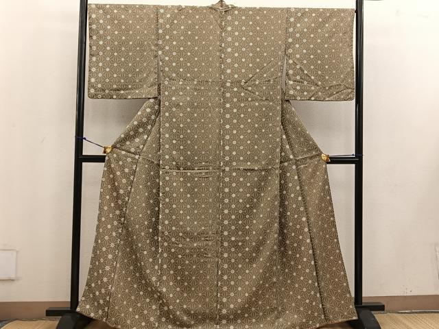 平和屋着物■小紋 麻の葉花文 洗える着物 BAAV6081mz
