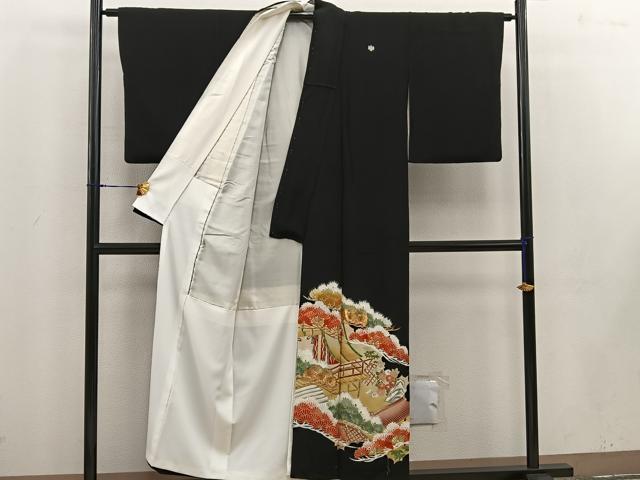 平和屋着物■豪華黒留袖　刺繍　草花文　金彩　正絹　逸品　BAAV6083mz