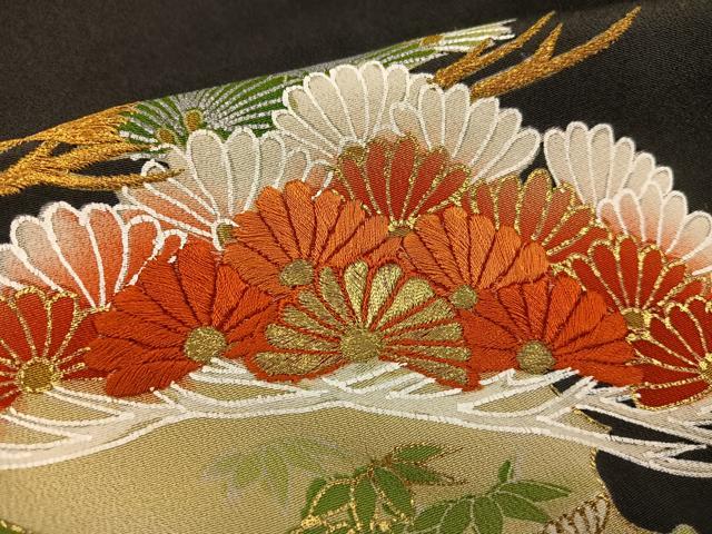 平和屋着物■豪華黒留袖　刺繍　草花文　金彩　正絹　逸品　BAAV6083mz