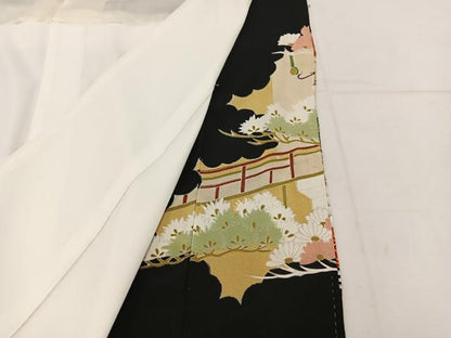 平和屋着物■豪華黒留袖　刺繍　草花文　金彩　正絹　逸品　BAAV6083mz