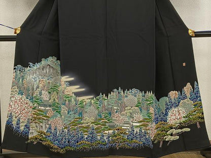 平和屋着物●本加賀友禅作家 前川哲 黒留袖 風景花文 暈し染め 正絹 逸品 BAAV6121mz