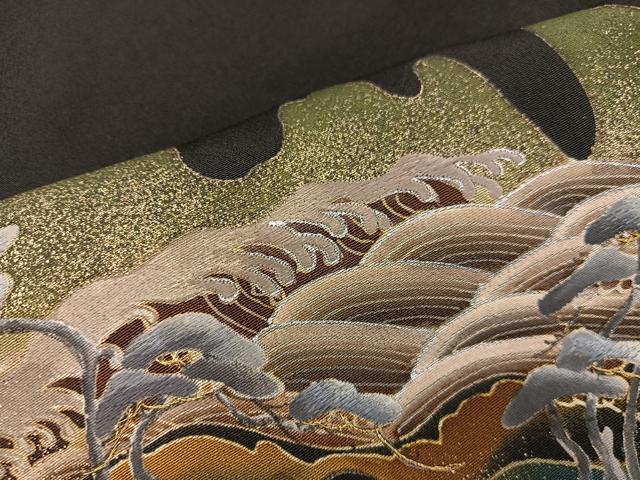 平和屋着物■豪華黒留袖　刺繍　立波松文　金銀彩　正絹　逸品　BAAV6204mz