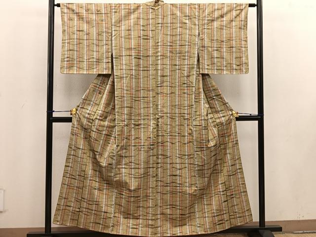 平和屋着物■上質な紬　幾何学文様　正絹　逸品　BAAV6294mz