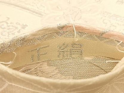 平和屋着物◎六通柄袋帯 唐織 松皮菱花文 銀糸 正絹 逸品 BAAV6416yc