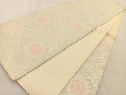 平和屋着物◎六通柄袋帯 唐織 松皮菱花文 銀糸 正絹 逸品 BAAV6416yc