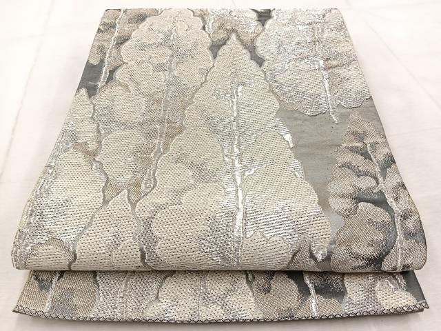 平和屋着物◎六通柄袋帯 樹林文 銀糸 正絹 逸品 BAAV6417yc