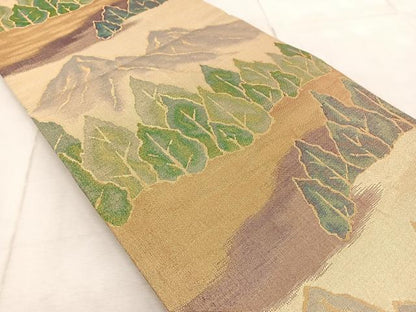 平和屋着物◎佐賀錦 六通柄袋帯 遠山樹林文 金糸 正絹 逸品 BAAV6418yc