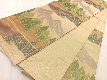 平和屋着物◎佐賀錦 六通柄袋帯 遠山樹林文 金糸 正絹 逸品 BAAV6418yc