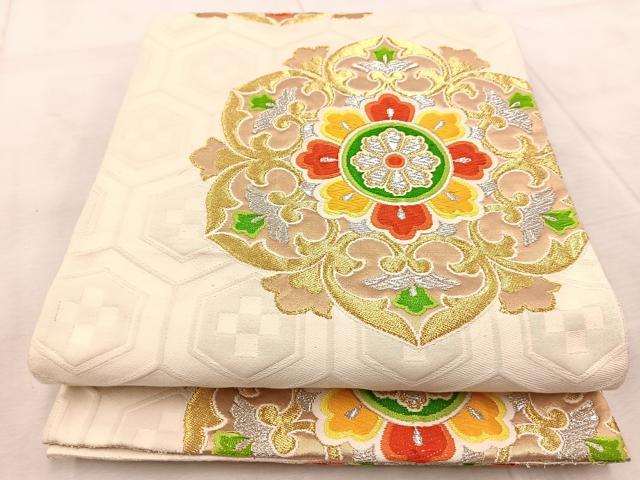 平和屋着物◎六通柄袋帯 唐織 正倉院花文 金銀糸 正絹 逸品 BAAV6423yc