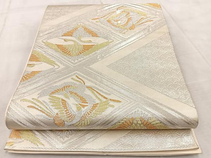 平和屋着物◎六通柄袋帯 吉祥向かい鳥文 金銀糸 正絹 逸品 BAAV6427yc