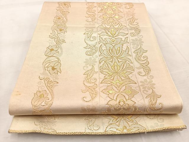 平和屋着物◎六通柄袋帯　更紗間道　金糸　正絹　逸品　BAAV6428yc