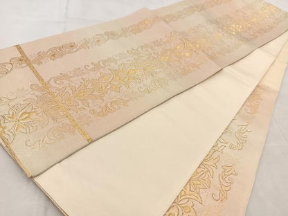 平和屋着物◎六通柄袋帯　更紗間道　金糸　正絹　逸品　BAAV6428yc