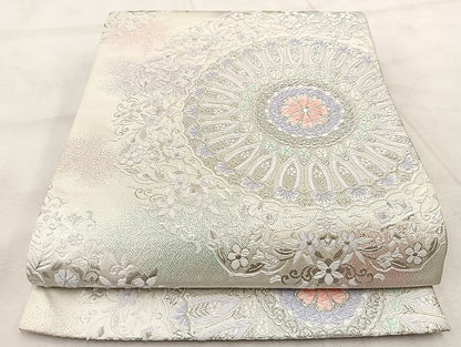 平和屋着物◎六通柄袋帯 唐織 正倉院花文 オーロラ箔 正絹 逸品 BAAV6432yc