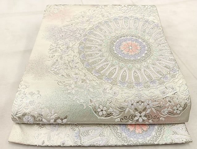 平和屋着物◎六通柄袋帯 唐織 正倉院花文 オーロラ箔 正絹 逸品 BAAV6432yc