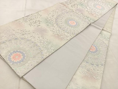 平和屋着物◎六通柄袋帯 唐織 正倉院花文 オーロラ箔 正絹 逸品 BAAV6432yc