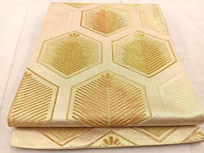 平和屋着物◎六通柄袋帯　亀甲若松葉文　金糸　正絹　逸品　BAAV6436yc