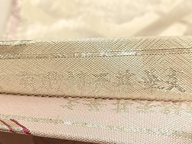 平和屋着物◎本佐賀錦　両面　全通柄袋帯　有職格天井草文　銀糸　正絹　逸品　BAAV6438yc