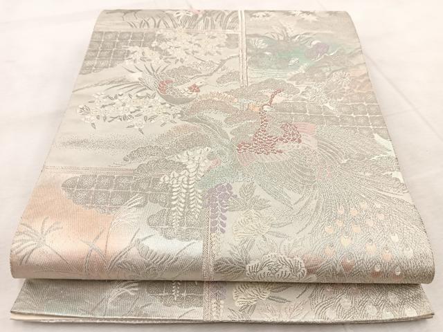平和屋着物◎六通柄袋帯　花鳥絵巻文　手織二重箔　プラチナ箔　正絹　逸品　BAAV6439yc