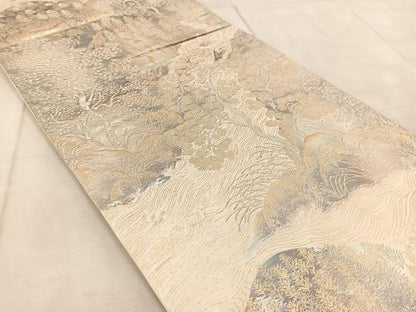 平和屋着物◎六通柄袋帯 京洛錦 二重引箔 遠山風景文 金銀糸 正絹 逸品 BAAV6442yc