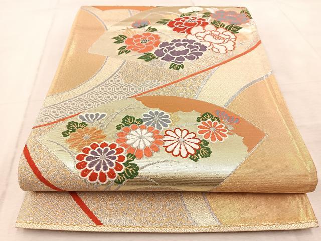 平和屋着物◎六通柄袋帯 唐織 地紙花文 金銀糸 正絹 逸品 BAAV6443yc
