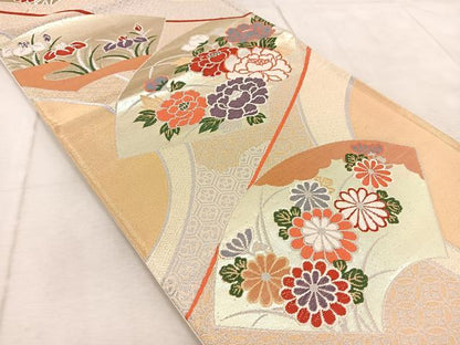 平和屋着物◎六通柄袋帯 唐織 地紙花文 金銀糸 正絹 逸品 BAAV6443yc
