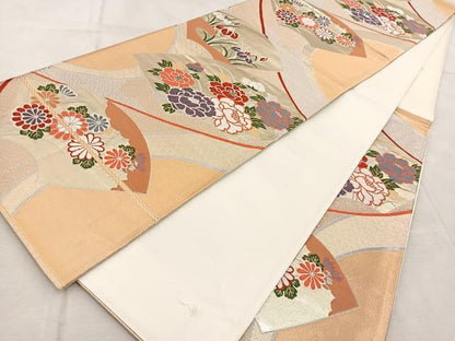 平和屋着物◎六通柄袋帯 唐織 地紙花文 金銀糸 正絹 逸品 BAAV6443yc