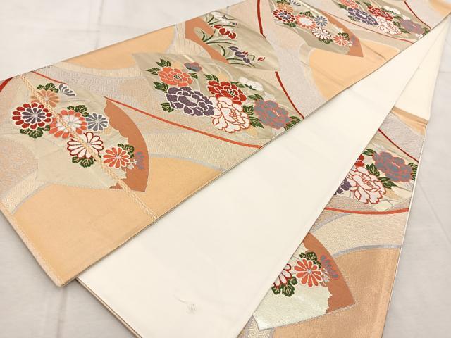平和屋着物◎六通柄袋帯 唐織 地紙花文 金銀糸 正絹 逸品 BAAV6443yc