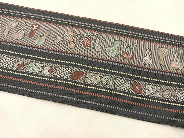 平和屋着物●本場筑前博多織　八寸名古屋帯　成り物　瓢箪　正絹　逸品　BAAV6455yc