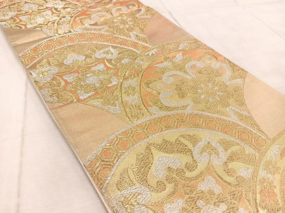平和屋着物◎六通柄袋帯 花青海波 金銀糸 正絹 逸品 BAAV6457yc
