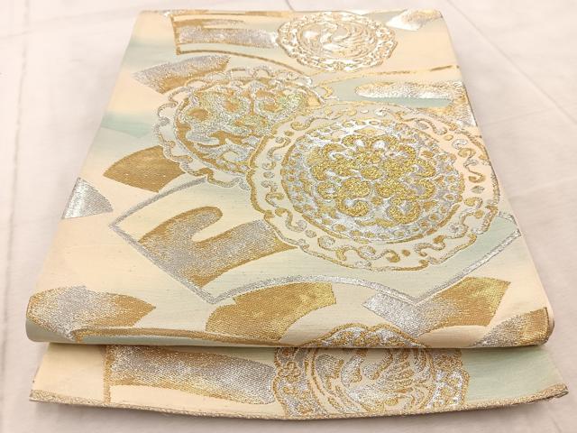 平和屋着物◎六通柄袋帯　花鳥丸文　金銀糸　正絹　逸品　BAAV6458yc