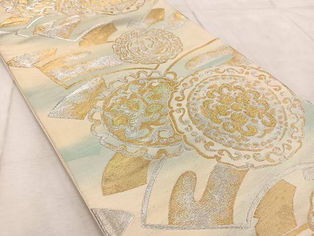 平和屋着物◎六通柄袋帯　花鳥丸文　金銀糸　正絹　逸品　BAAV6458yc