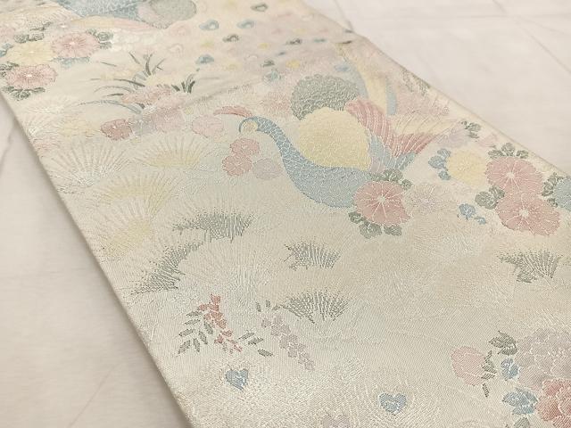 平和屋着物◎900織佐賀錦　六通柄袋帯　孔雀花文　銀糸　正絹　逸品　BAAV6459yc