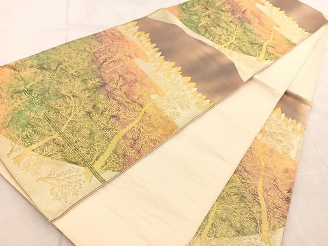 平和屋着物◎六通柄袋帯　遠山樹林文　金銀糸　引箔　正絹　逸品　BAAV6463yc