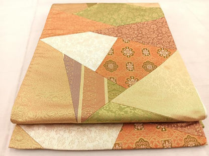 平和屋着物◎六通柄袋帯 切嵌 更紗花文 金糸 正絹 逸品 BAAV6464yc
