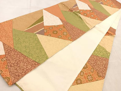 平和屋着物◎六通柄袋帯 切嵌 更紗花文 金糸 正絹 逸品 BAAV6464yc