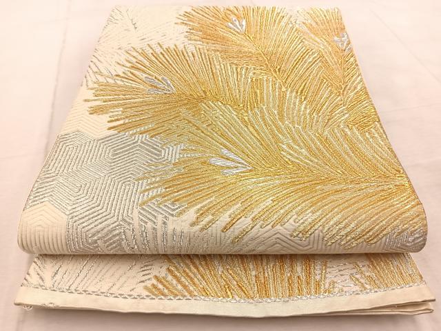 平和屋着物◎六通柄袋帯 王冠菊 若松葉 金銀糸 正絹 逸品 BAAV6465yc