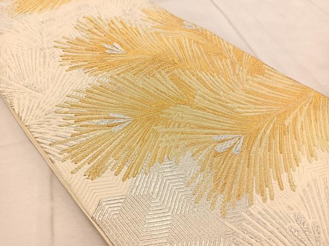 平和屋着物◎六通柄袋帯 王冠菊 若松葉 金銀糸 正絹 逸品 BAAV6465yc