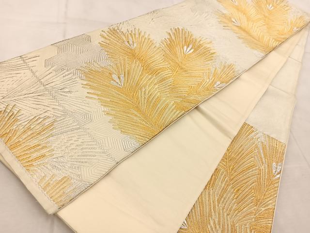 平和屋着物◎六通柄袋帯 王冠菊 若松葉 金銀糸 正絹 逸品 BAAV6465yc