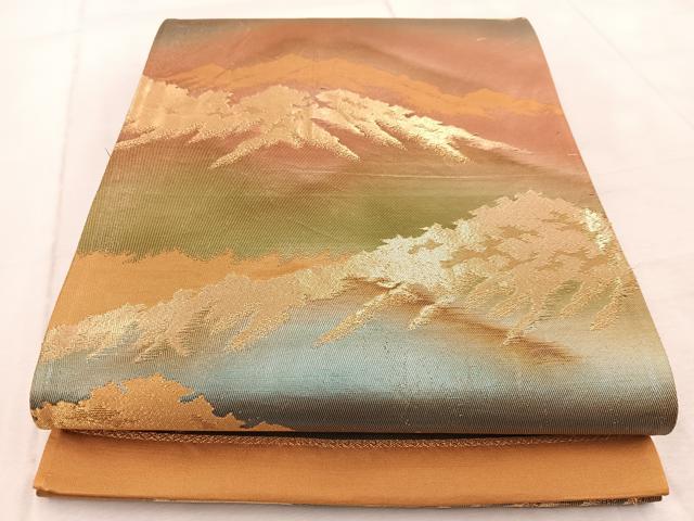 平和屋着物◎六通柄袋帯 重ね山文 金銀糸 引箔 正絹 逸品 BAAV6467yc