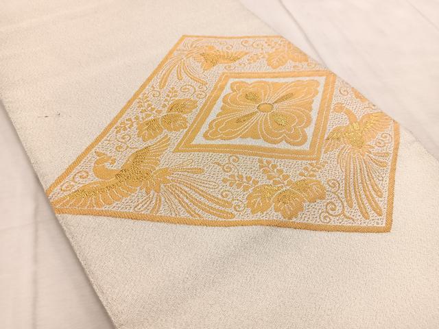 平和屋着物◎太鼓柄袋帯　綴れ　鳳凰花菱文　金糸　正絹　逸品　BAAV6470yc