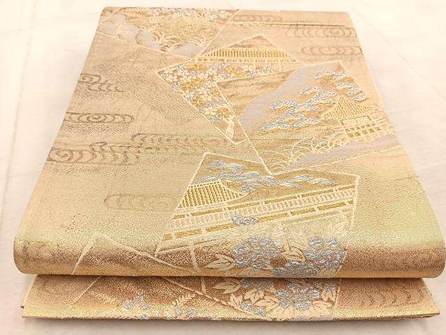 平和屋着物◎六通柄袋帯 色紙重ね風景文 金銀糸 正絹 逸品 BAAV6471yc