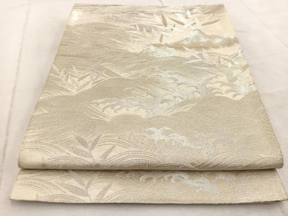 平和屋着物◎西陣 六通柄袋帯 立波笹の葉文 金銀糸 正絹 逸品 BAAV6473yc
