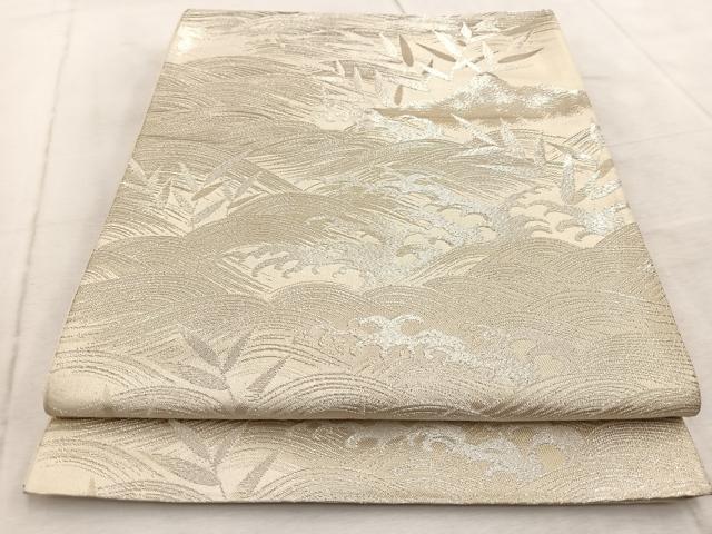平和屋着物◎西陣 六通柄袋帯 立波笹の葉文 金銀糸 正絹 逸品 BAAV6473yc