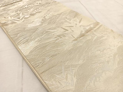 平和屋着物◎西陣 六通柄袋帯 立波笹の葉文 金銀糸 正絹 逸品 BAAV6473yc