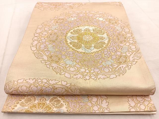 平和屋着物◎六通柄袋帯　正倉院花文　金銀糸　正絹　逸品　BAAV6474yc